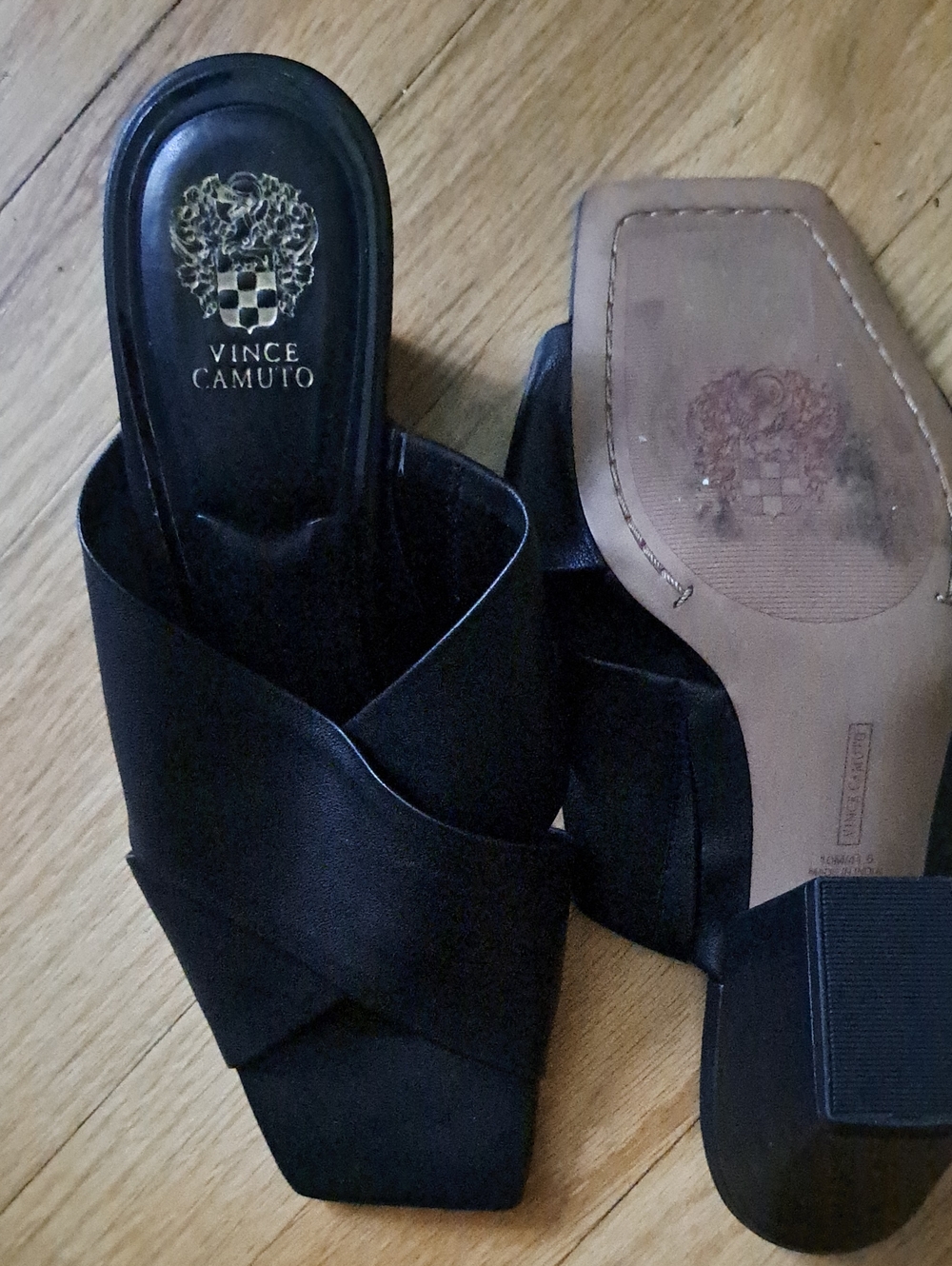 Vince Camuto Black Crisscross Square-Toe Block Heel Mules